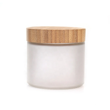 New product 14oz 420ml frosted round glass storage jar with bamboo wooden screw lid